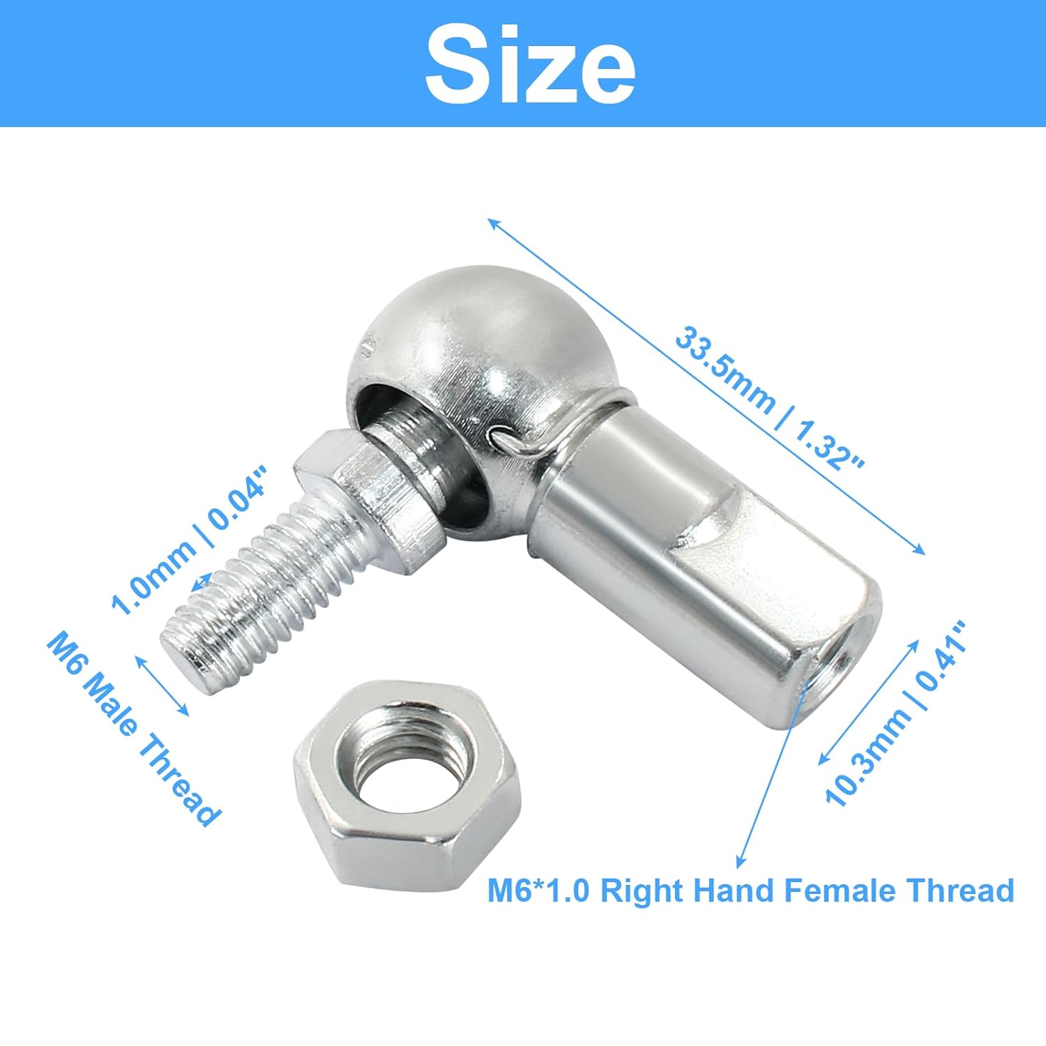 4 PCS m6 x 1.0mm Right Thread Ball Head Joint Rod End Bearing, Carbon Steel Ball Socket End Fitting for Hinge V1258-DP02-B-3794