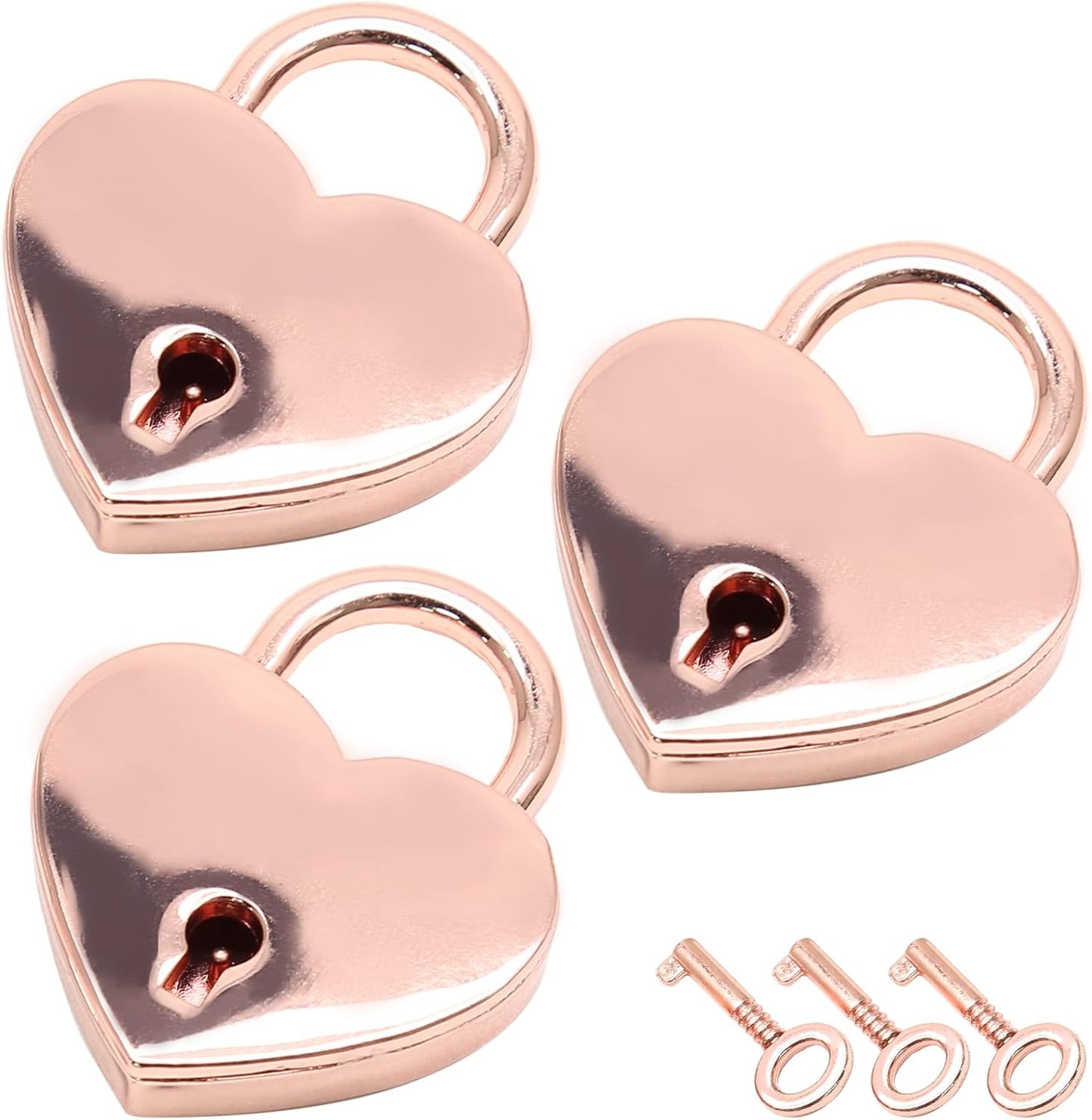 3pcs Mini Heart Shaped Padlock, Metal Lock with Key for Diary Book Jewelry Storage Box Handbag (Rose Gold) V1258-DP02-B-3798