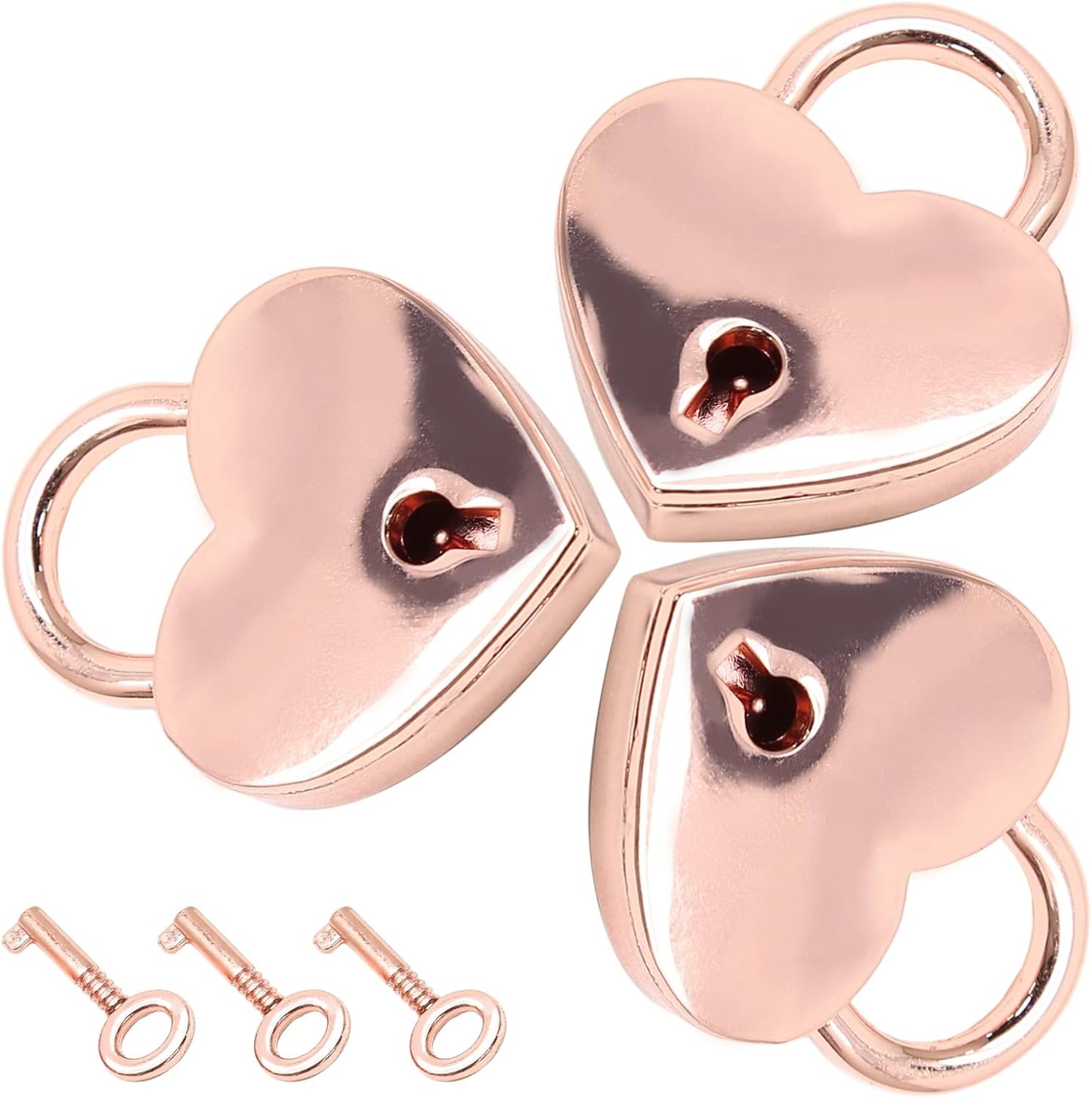 3pcs Mini Heart Shaped Padlock, Metal Lock with Key for Diary Book Jewelry Storage Box Handbag (Rose Gold) V1258-DP02-B-3798