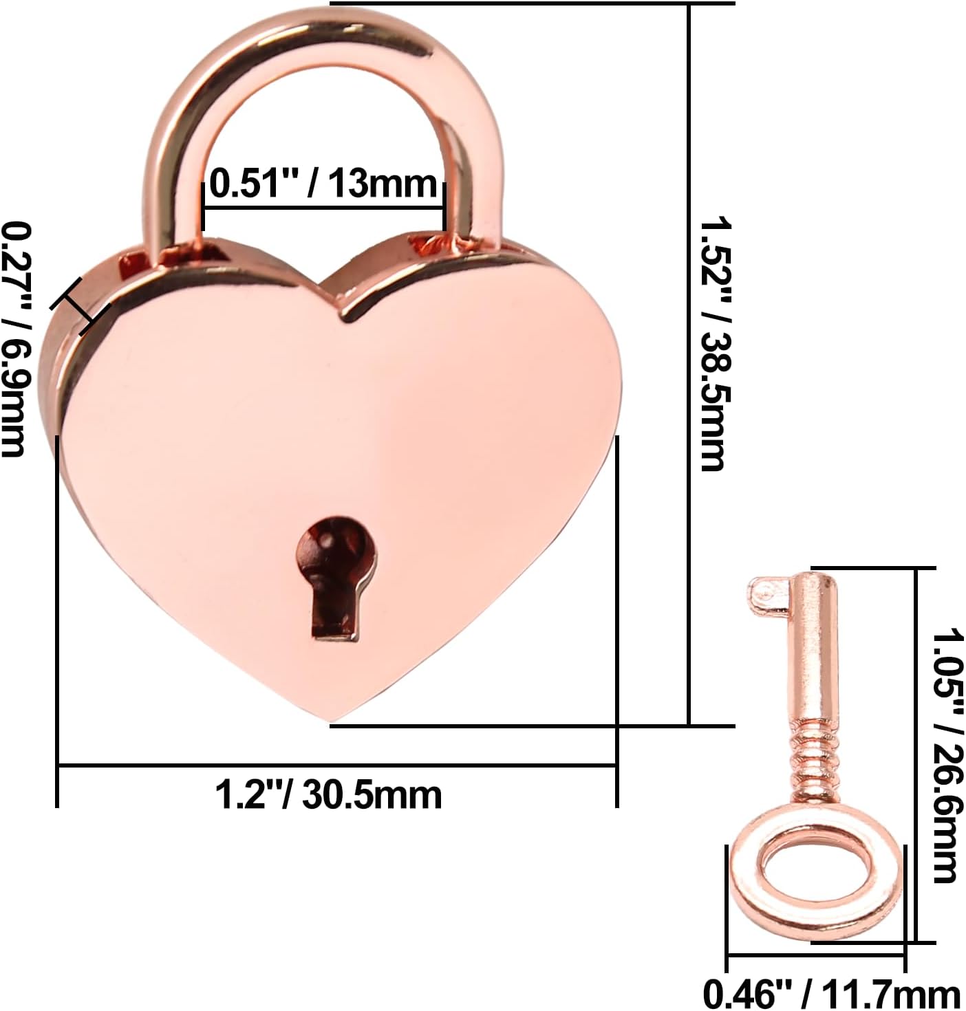 3pcs Mini Heart Shaped Padlock, Metal Lock with Key for Diary Book Jewelry Storage Box Handbag (Rose Gold) V1258-DP02-B-3798