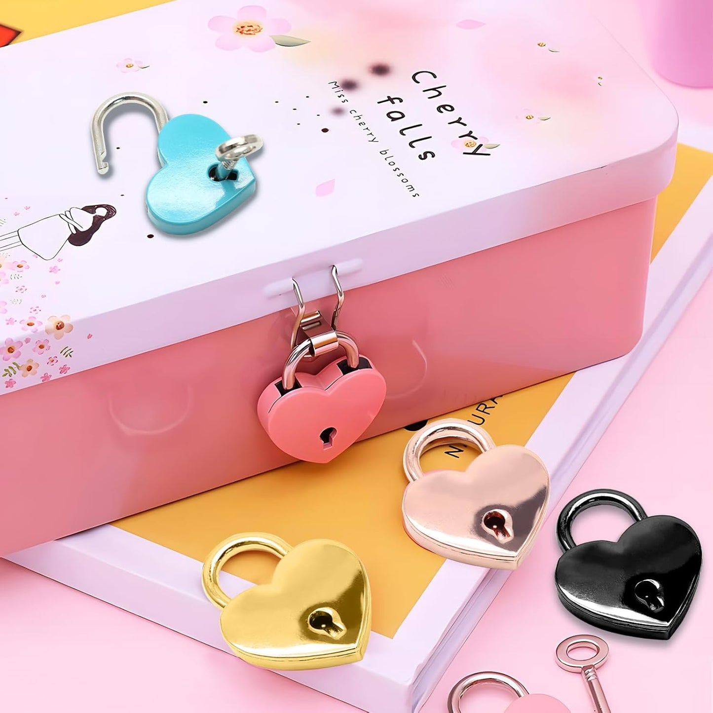 3pcs Mini Heart Shaped Padlock, Metal Lock with Key for Diary Book Jewelry Storage Box Handbag (Rose Gold) V1258-DP02-B-3798