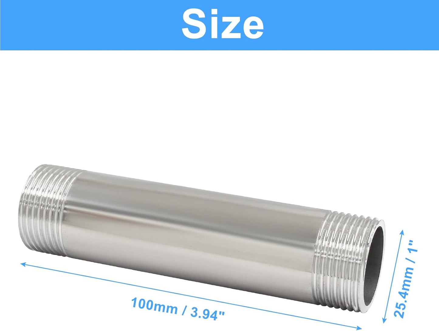 4 Inch / 100mm Male Thread Pipe Fitting Connection, 3/4 Inch NPT Stainless Steel Nipple Pipe V1258-DP02-B-3799
