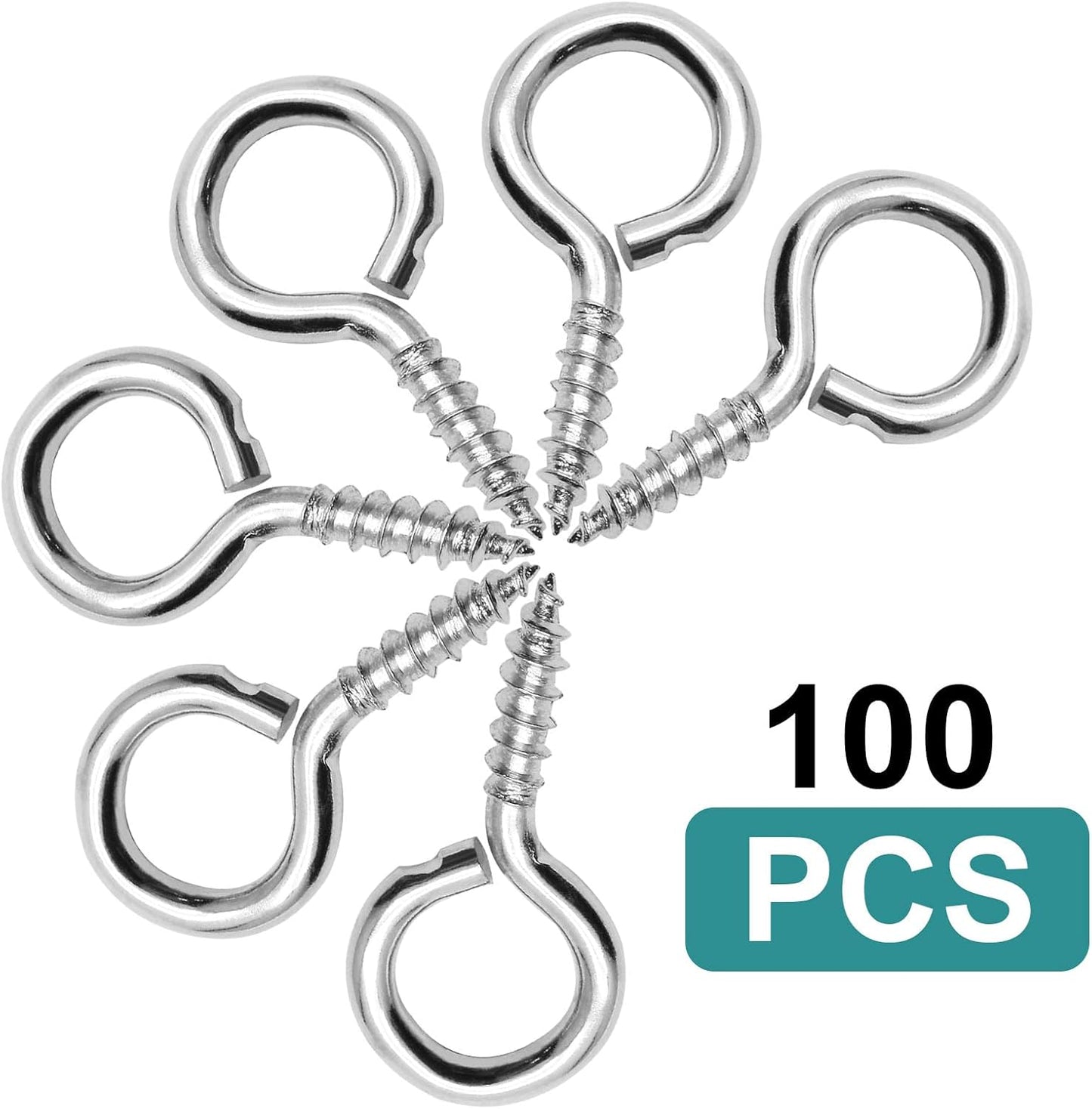 100pcs 3/4 Inch Eye Hooks Screw, #1 x 3/4 Inch Eyes Screws Small Metal Screw Hooks V1258-DP02-B-3800