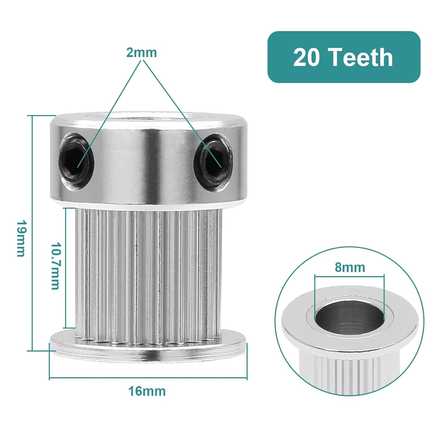 5pcs GT2 Pulley 20 Teeth 8mm Bore Fit 10mm Belt Width, Aluminum Timing Pulley Wheel Synchronous Wheels Gear V1258-DP02-B-3801