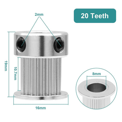 5pcs GT2 Pulley 20 Teeth 8mm Bore Fit 10mm Belt Width, Aluminum Timing Pulley Wheel Synchronous Wheels Gear V1258-DP02-B-3801