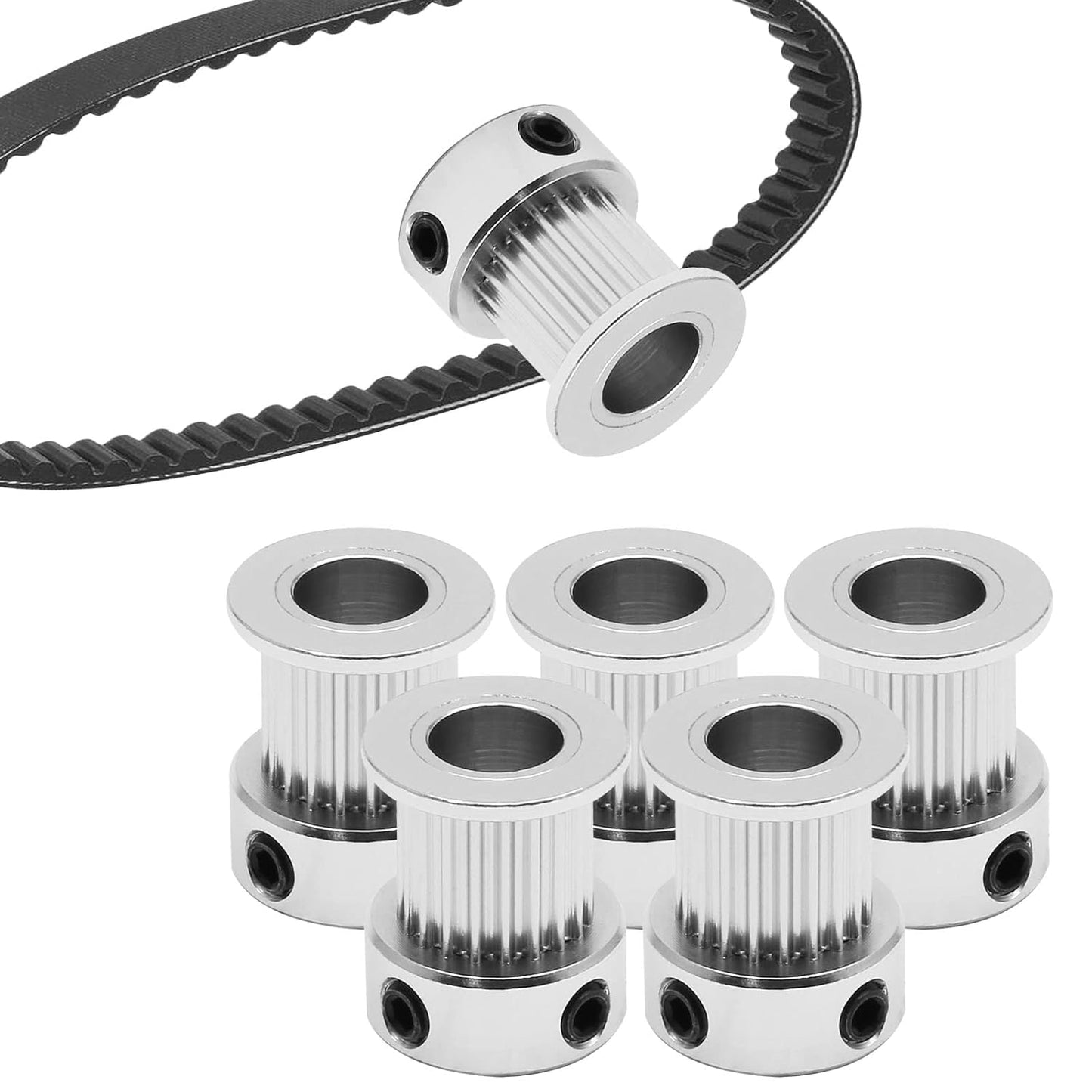 5pcs GT2 Pulley 20 Teeth 8mm Bore Fit 10mm Belt Width, Aluminum Timing Pulley Wheel Synchronous Wheels Gear V1258-DP02-B-3801