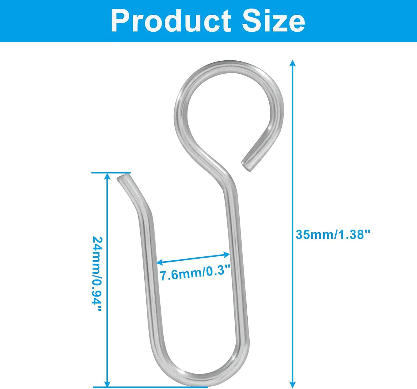 60 Pack S-Shaped Metal Curtain Track Hooks, Small Drapery Hooks Drape Pins, Ceiling Curtain Track Holders for V1258-DP02-B-3808