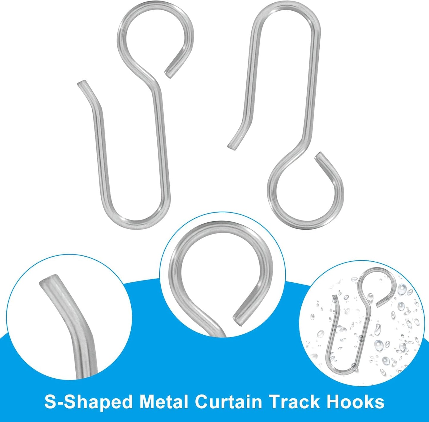 60 Pack S-Shaped Metal Curtain Track Hooks, Small Drapery Hooks Drape Pins, Ceiling Curtain Track Holders for V1258-DP02-B-3808