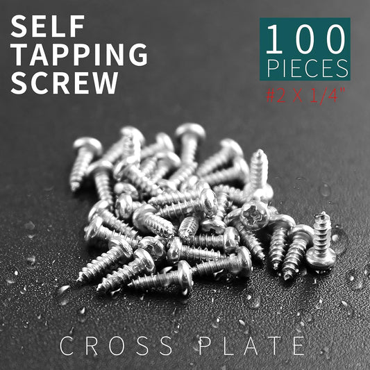 100pcs #2 x 1/4" Pan Head Sheet Metal Screws, Phillips Drive Self-Tapping Screw, Round Head Wood Screw, Full V1258-DP02-B-3809