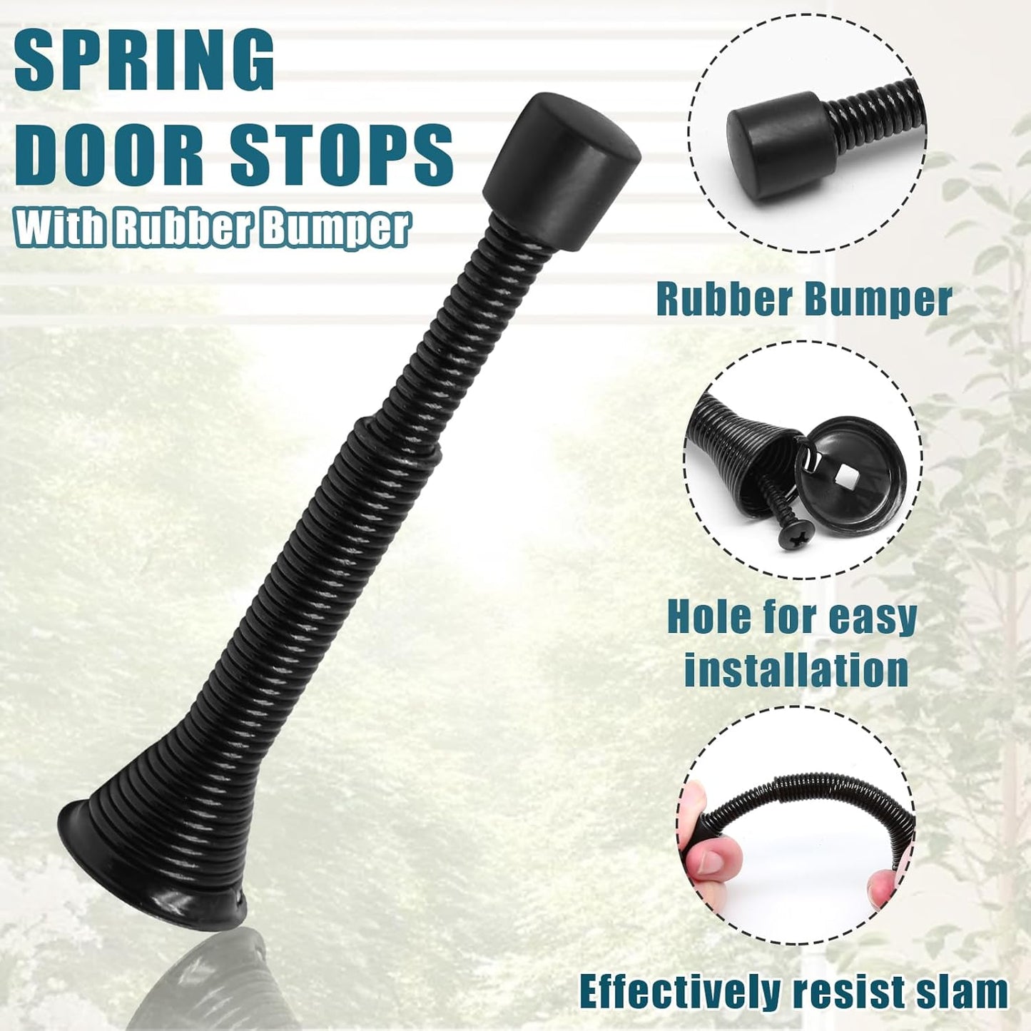 6 Pack Spring Door Stoppers with Rubber Bumper, 3 to 4 Inch Adjustable Spring Steel Door Stoppers, Flexible V1258-DP02-B-3816