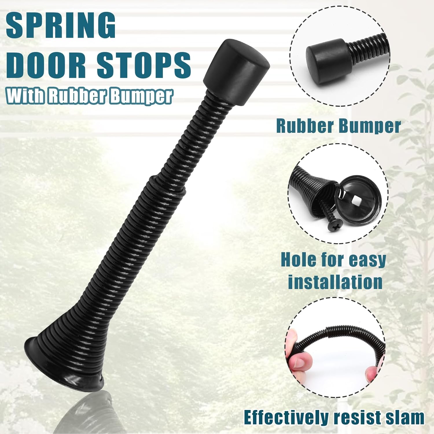6 Pack Spring Door Stoppers with Rubber Bumper, 3 to 4 Inch Adjustable Spring Steel Door Stoppers, Flexible V1258-DP02-B-3816