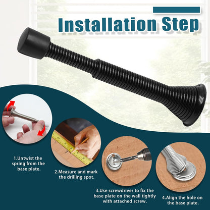 6 Pack Spring Door Stoppers with Rubber Bumper, 3 to 4 Inch Adjustable Spring Steel Door Stoppers, Flexible V1258-DP02-B-3816