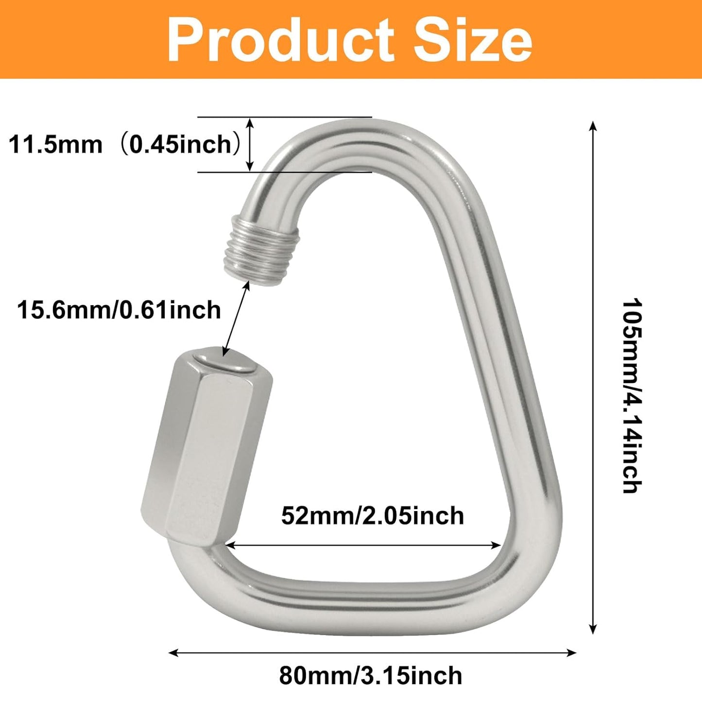 4.1 Inch Delta Quick Link, Stainless Steel Triangle Quick Connector M12 Heavy Duty Chain Connector (1 Pack, V1258-DP02-B-3818