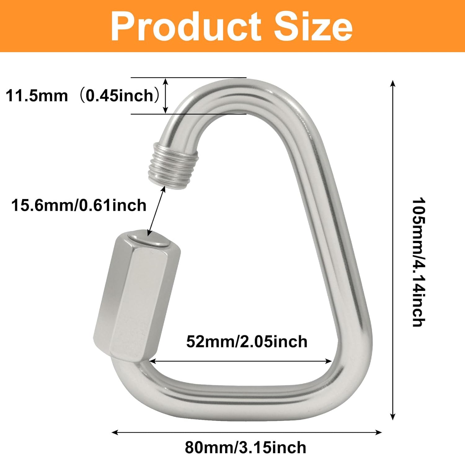 4.1 Inch Delta Quick Link, Stainless Steel Triangle Quick Connector M12 Heavy Duty Chain Connector (1 Pack, V1258-DP02-B-3818
