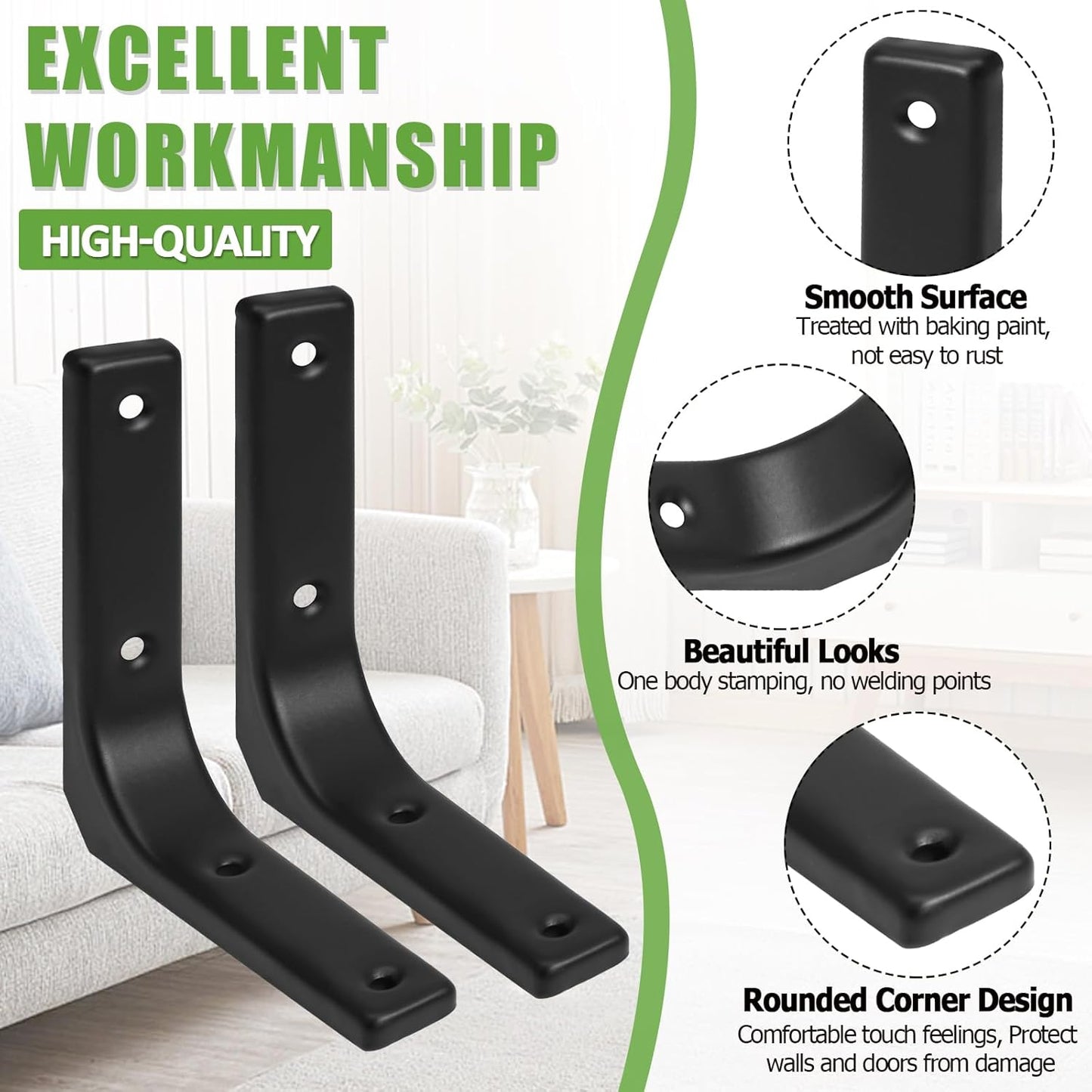 4 Pack Wall Shelf Brackets, 4 x 4 Inch Heavy Duty Shelf Support Bracket, Floating Shelf Bracket L Bracket V1258-DP02-B-3822
