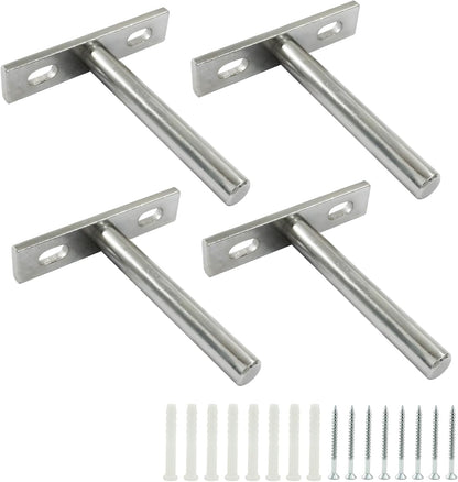 4 Pcs Hidden Floating Shelf Brackets, 3 Inch, Silver, Steel, Wall Mount, Screws and Wall Plugs Included V1258-DP02-B-3825