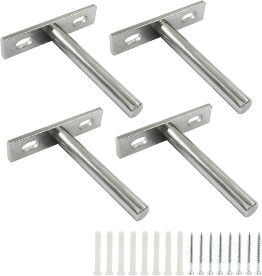 4 Pcs Hidden Floating Shelf Brackets, 3 Inch, Silver, Steel, Wall Mount, Screws and Wall Plugs Included V1258-DP02-B-3825