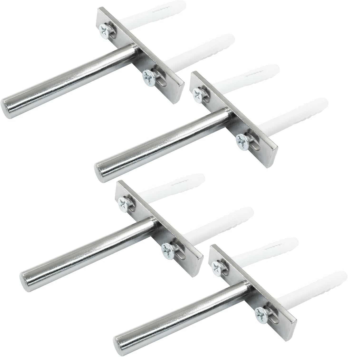 4 Pcs Hidden Floating Shelf Brackets, 3 Inch, Silver, Steel, Wall Mount, Screws and Wall Plugs Included V1258-DP02-B-3825