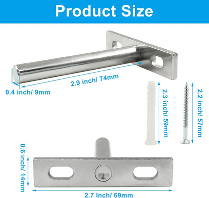 4 Pcs Hidden Floating Shelf Brackets, 3 Inch, Silver, Steel, Wall Mount, Screws and Wall Plugs Included V1258-DP02-B-3825