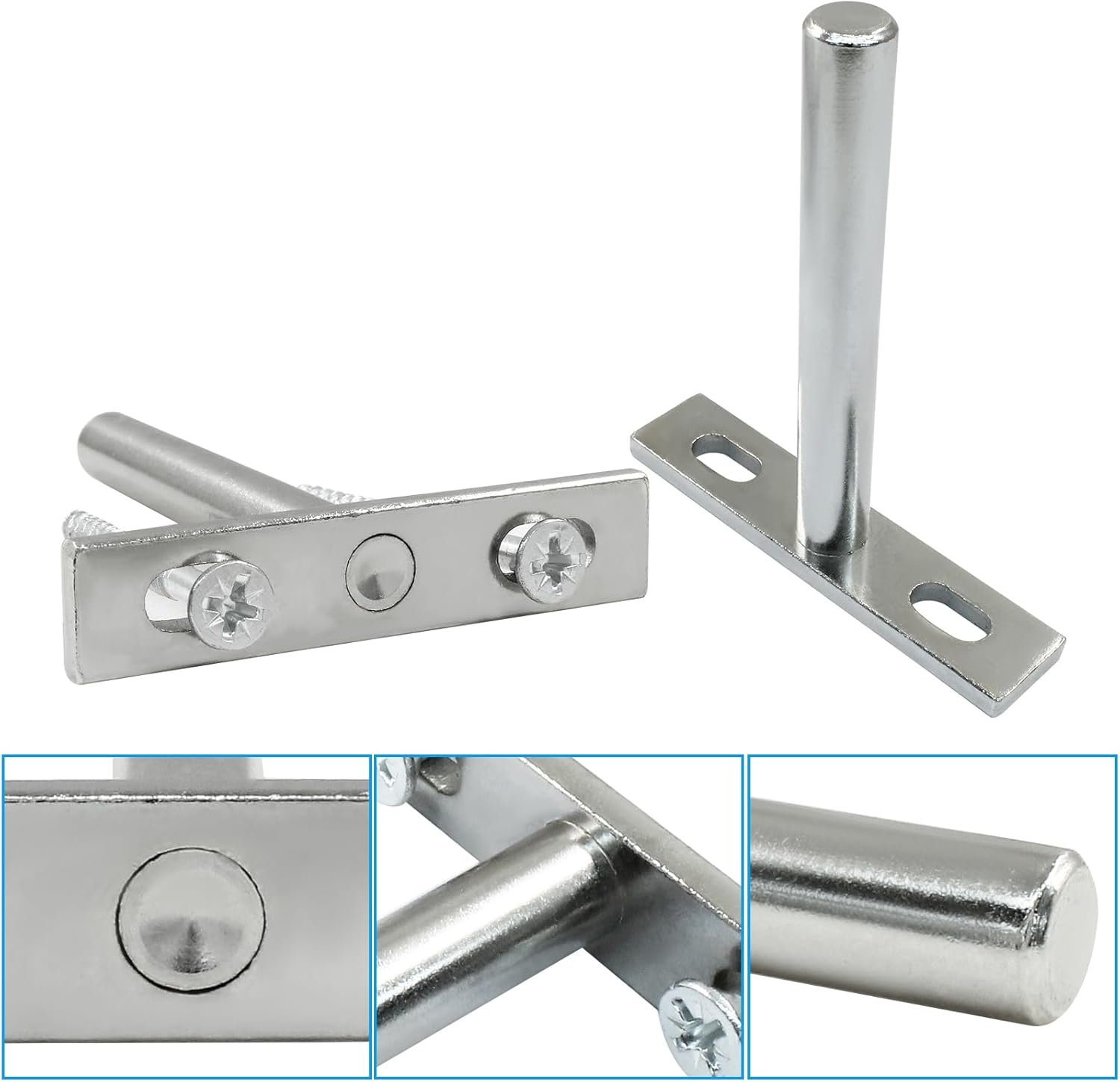 4 Pcs Hidden Floating Shelf Brackets, 3 Inch, Silver, Steel, Wall Mount, Screws and Wall Plugs Included V1258-DP02-B-3825