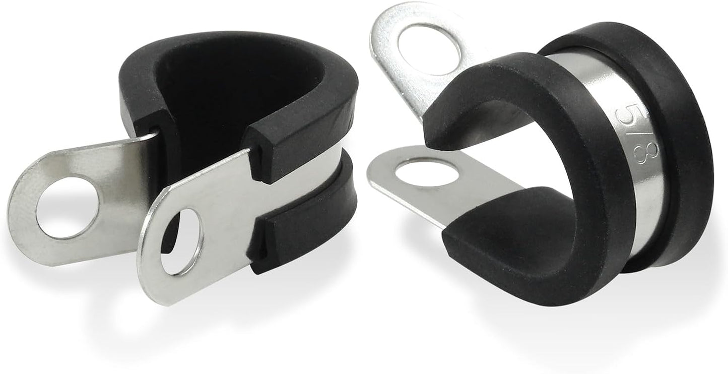 20 PCS 5/8 Inch Cable Clamp 304 Stainless Steel Pipe Clamp, Rubber Cushioned Insulated V1258-DP02-B-3826