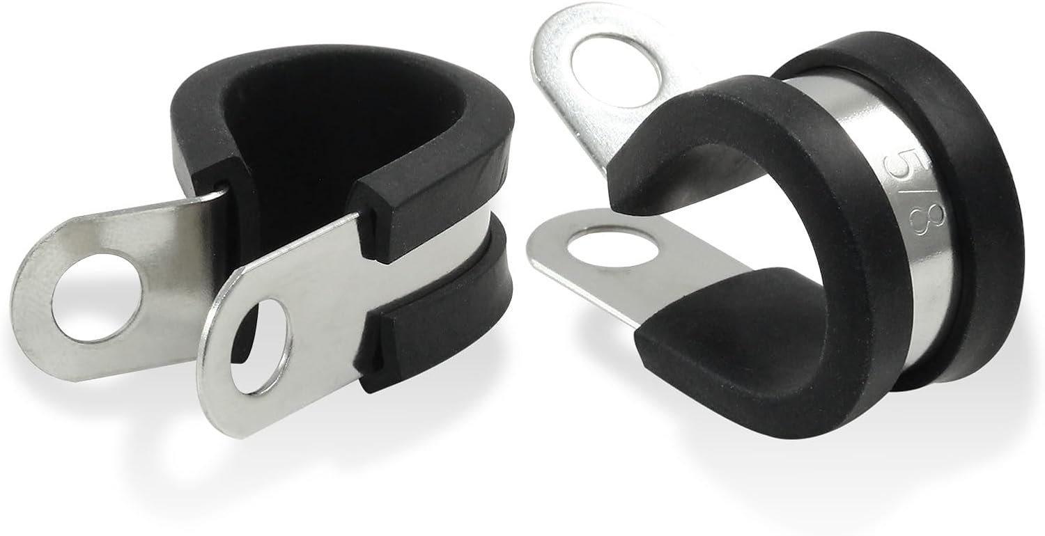 20 PCS 5/8 Inch Cable Clamp 304 Stainless Steel Pipe Clamp, Rubber Cushioned Insulated V1258-DP02-B-3826