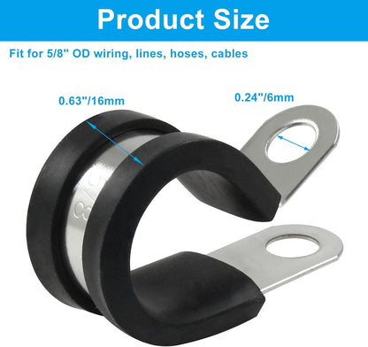 20 PCS 5/8 Inch Cable Clamp 304 Stainless Steel Pipe Clamp, Rubber Cushioned Insulated V1258-DP02-B-3826