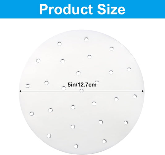 200 Pack Round Air Fryer Parchment Paper, 5 Inch Disposable Dumpling Steam Paper Perforated Bamboo Steamer V1258-DP02-B-3827