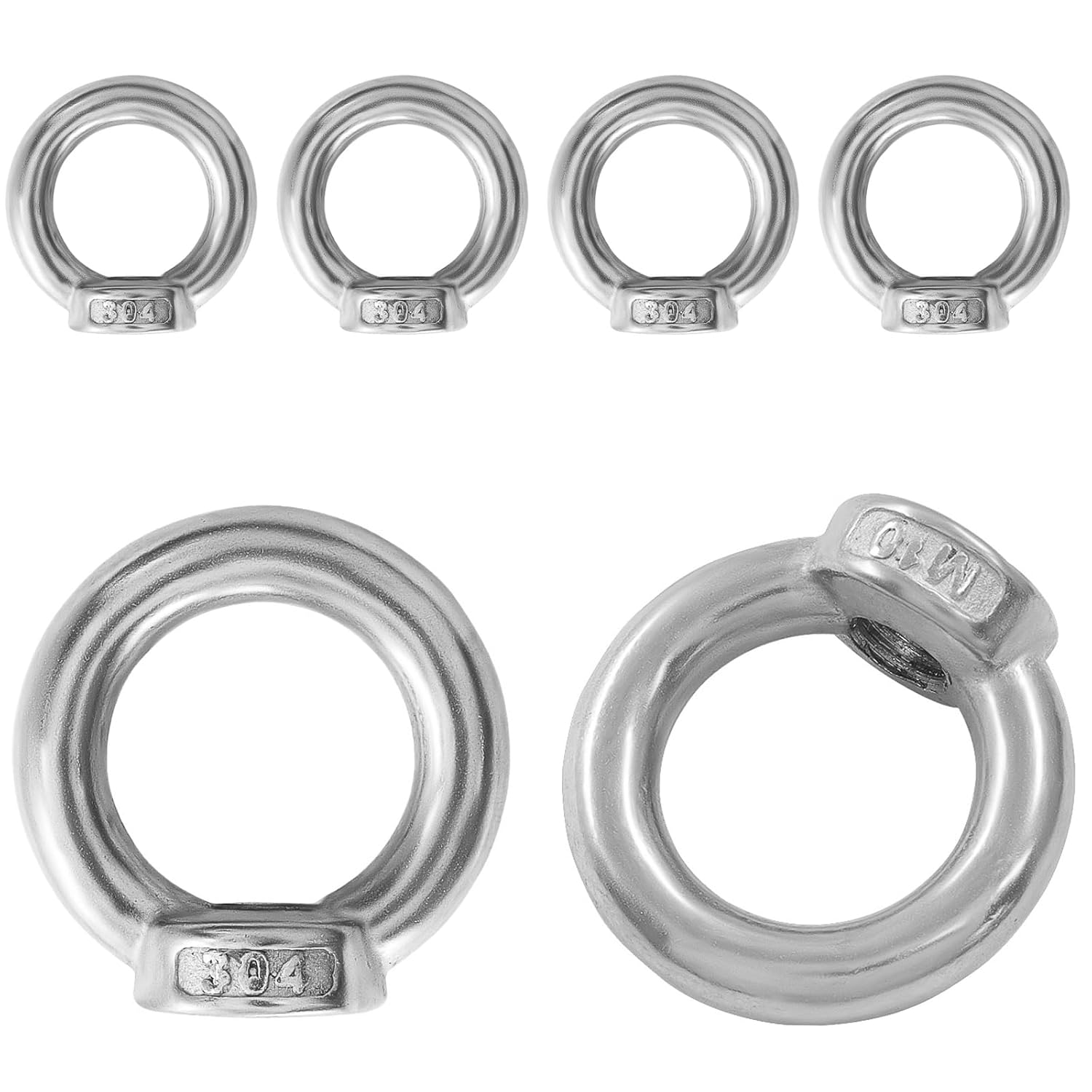 6 Pcs M10 304 Stainless Steel Lifting Eye Nut, 3/8" Metric Ring Shape Nut Threaded Fastener for V1258-DP02-B-3828