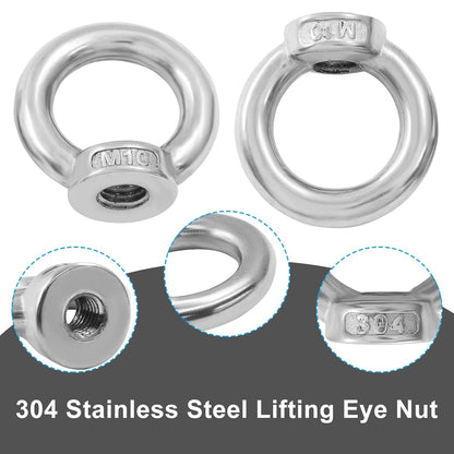 6 Pcs M10 304 Stainless Steel Lifting Eye Nut, 3/8" Metric Ring Shape Nut Threaded Fastener for V1258-DP02-B-3828