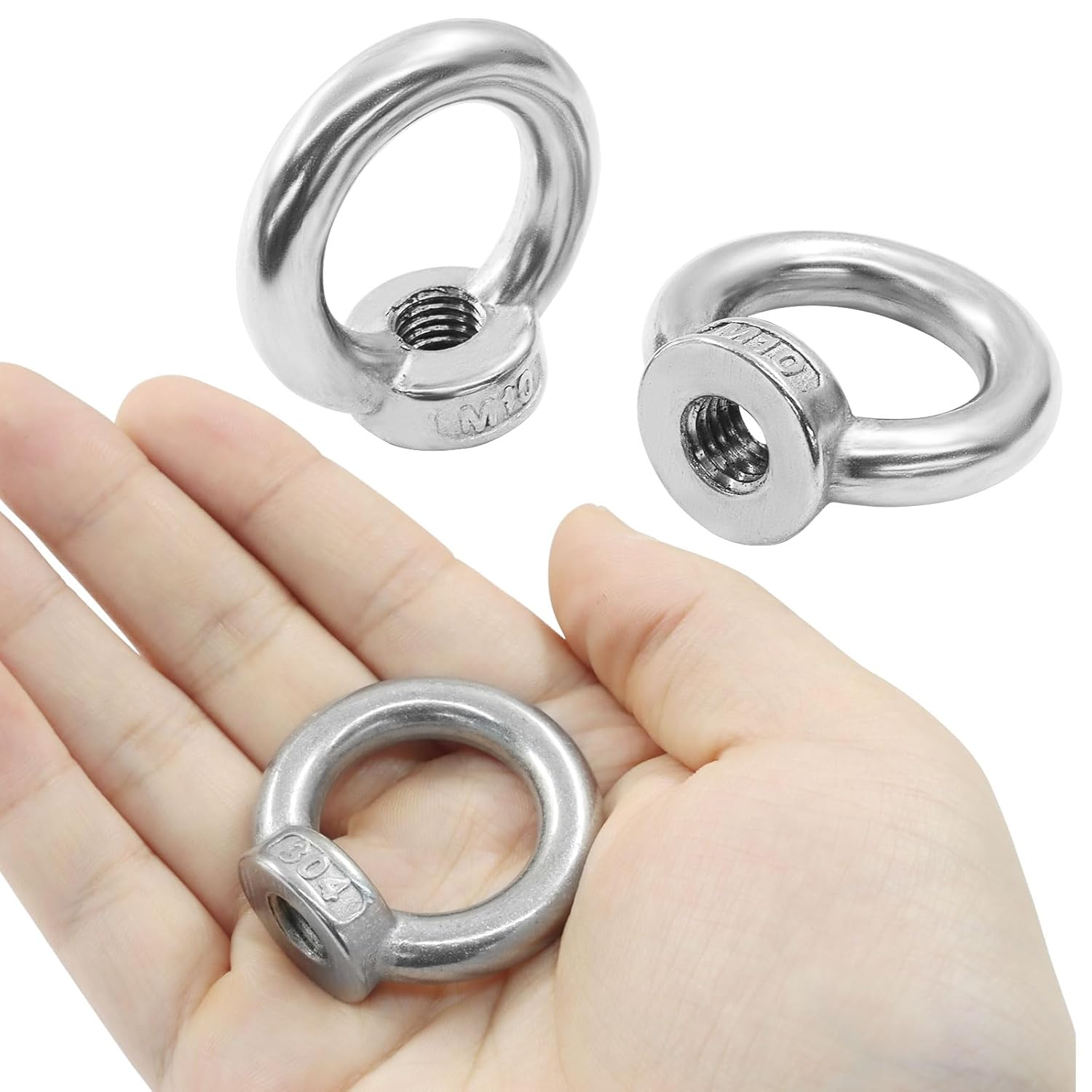 6 Pcs M10 304 Stainless Steel Lifting Eye Nut, 3/8" Metric Ring Shape Nut Threaded Fastener for V1258-DP02-B-3828