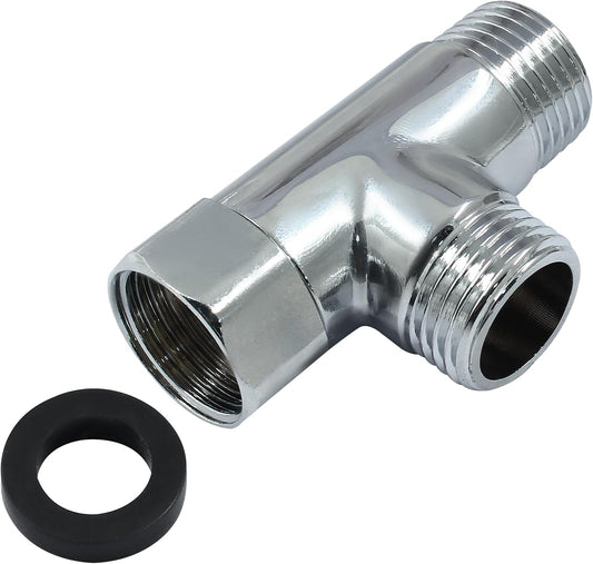 G1/2" 3 Way Diverter Valve, Solid Brass Tee Adapter Connection for Bath Shower Arm, Bidet Sprayer Faucet V1258-DP02-B-3830