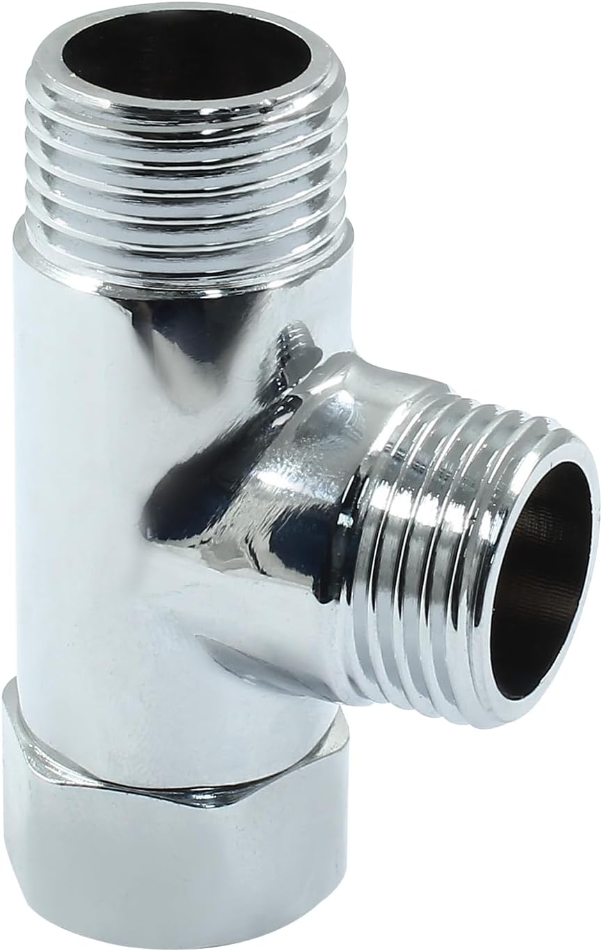 G1/2" 3 Way Diverter Valve, Solid Brass Tee Adapter Connection for Bath Shower Arm, Bidet Sprayer Faucet V1258-DP02-B-3830