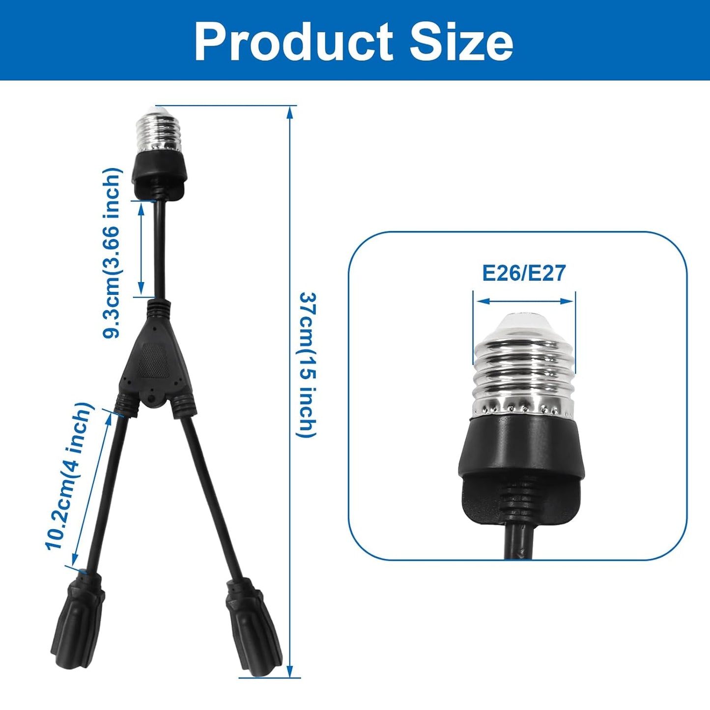 2 in 1 Light Socket Adapter, Convert E26/E27 Bulb Socket to 2 Pieces 3 Prong Outlet for Porch Patio Garage V1258-DP02-B-3838