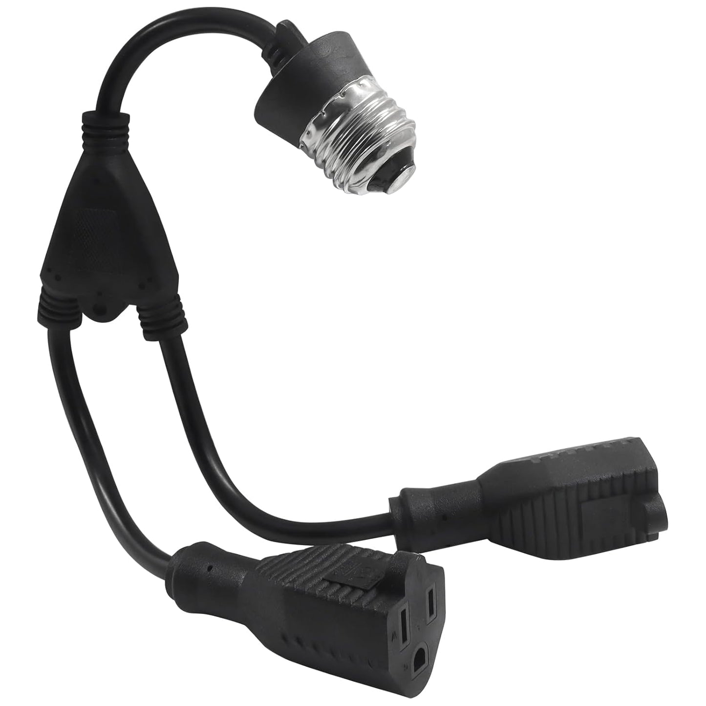 2 in 1 Light Socket Adapter, Convert E26/E27 Bulb Socket to 2 Pieces 3 Prong Outlet for Porch Patio Garage V1258-DP02-B-3838