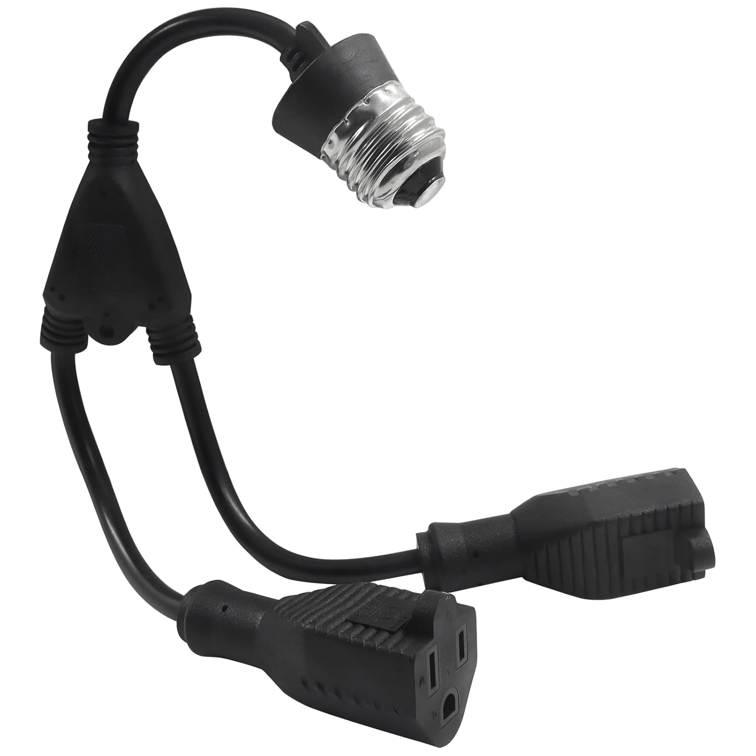 2 in 1 Light Socket Adapter, Convert E26/E27 Bulb Socket to 2 Pieces 3 Prong Outlet for Porch Patio Garage V1258-DP02-B-3838