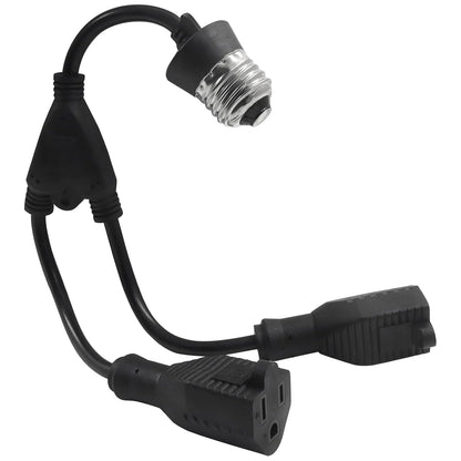 2 in 1 Light Socket Adapter, Convert E26/E27 Bulb Socket to 2 Pieces 3 Prong Outlet for Porch Patio Garage V1258-DP02-B-3838