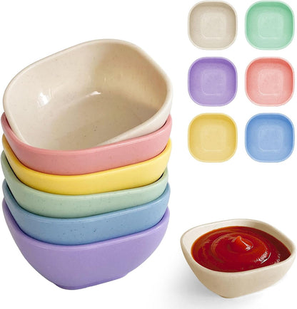 6 Pack Small Plastic Bowls 4.5 OZ Unbreakable Wheat Straw Dipping Bowls, plastic ramekins, Assorted Colors V1258-DP02-B-384