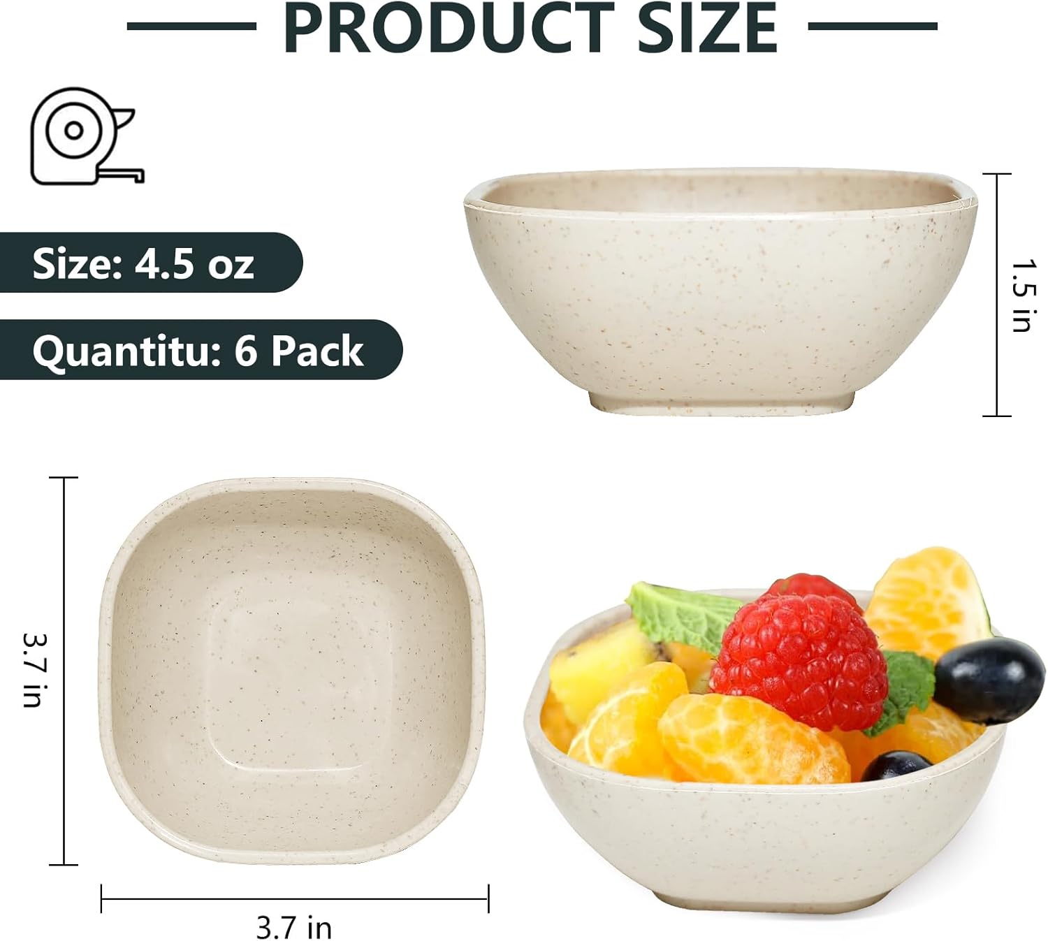 6 Pack Small Plastic Bowls 4.5 OZ Unbreakable Wheat Straw Dipping Bowls, plastic ramekins, Assorted Colors V1258-DP02-B-384
