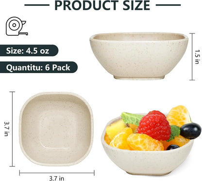 6 Pack Small Plastic Bowls 4.5 OZ Unbreakable Wheat Straw Dipping Bowls, plastic ramekins, Assorted Colors V1258-DP02-B-384