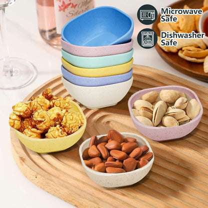 6 Pack Small Plastic Bowls 4.5 OZ Unbreakable Wheat Straw Dipping Bowls, plastic ramekins, Assorted Colors V1258-DP02-B-384