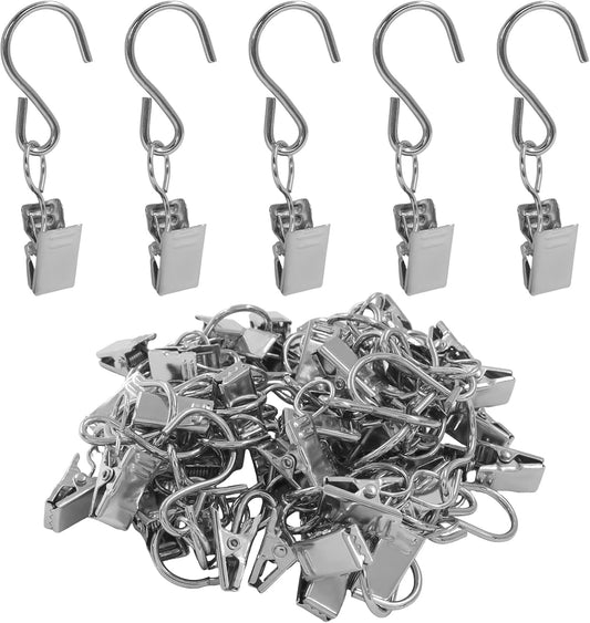 50 Pack Stainless Steel S Hooks Curtain Clips, Hanging Hangers Party Lights Clips, 2.4 Inch Silver Art Craft V1258-DP02-B-3846