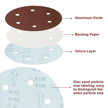 15 Pack 9 Inch 6 Hole Sanding Discs, 180 Grit Hook and Loop Sandpaper, Drywall Sanding Pads for Drywall V1258-DP02-B-3854