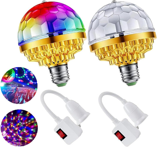 2Pcs Colorful Rotating Magic Ball Disco Ball Light Bulb with Sockets, Plug in RGB LED Stage Light for Home V1258-DP02-B-386