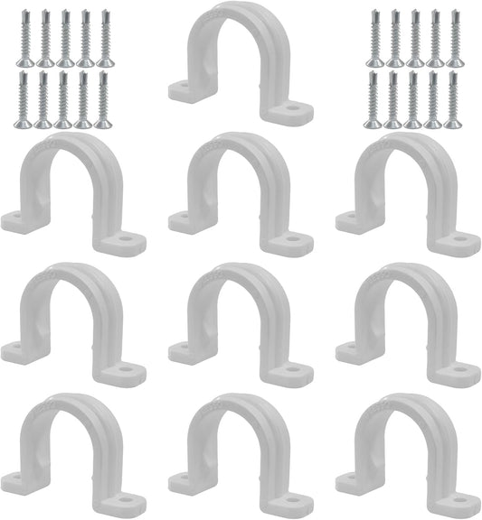 10 Sets SCH 3/4 Inch (25MM) Conduit Pipe Clamps, Non-Metallic PVC Pipe Clips Two Hole Plastic clips for V1258-DP02-B-3861