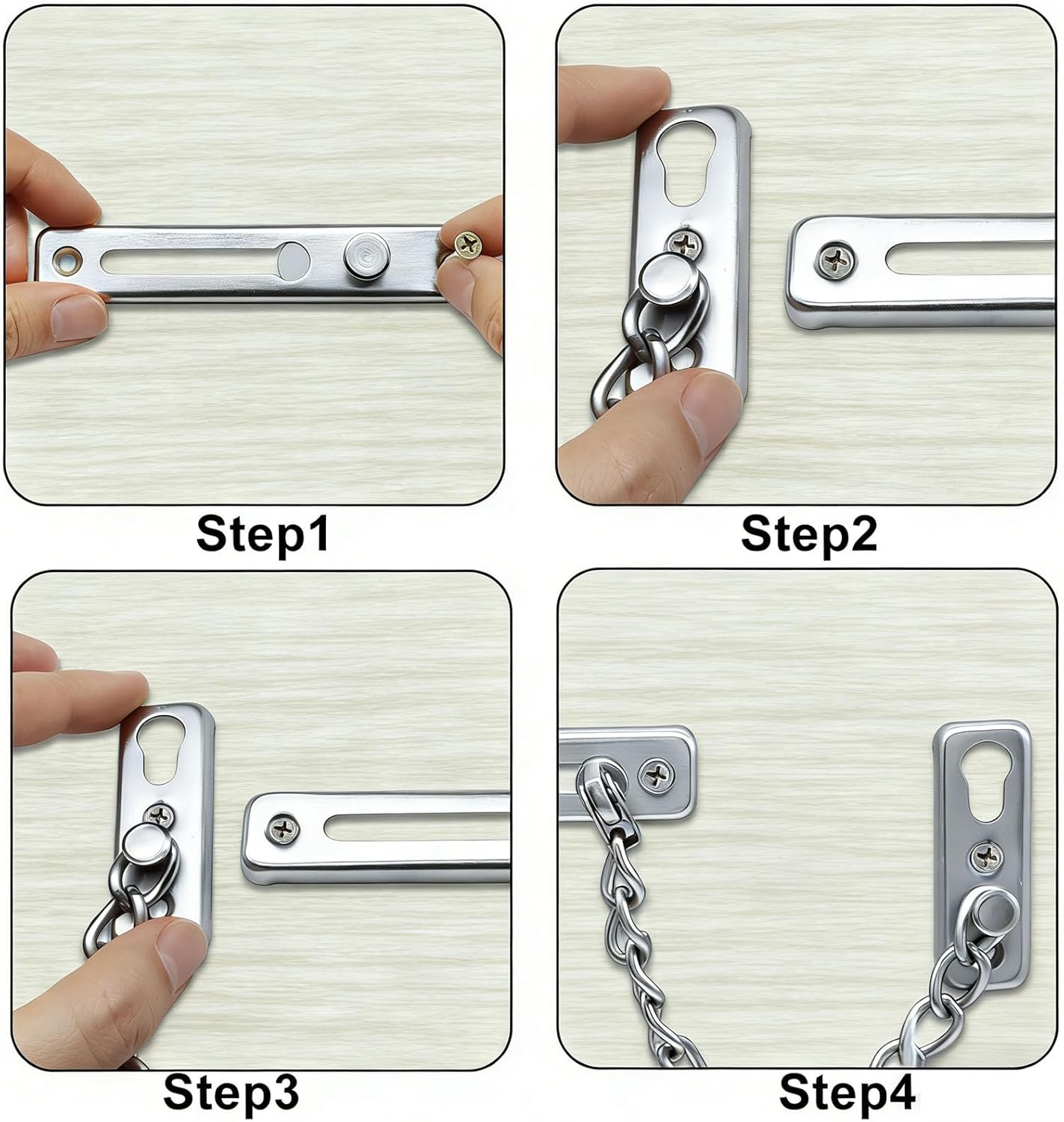 Heavy Duty Door Chain Lock with Mounting Screws, Stainless Steel Door Chain Guard for Front Doors, Pet Safe V1258-DP02-B-3872