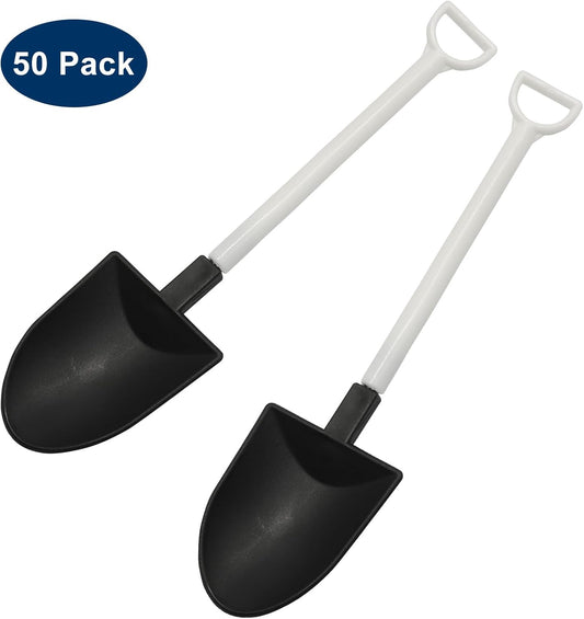 50 Pack Plastic Mini Shovel Shape Spoons for Desserts, Disposable Dessert Ice Cream Spoons, Fun Utensils for V1258-DP02-B-3874