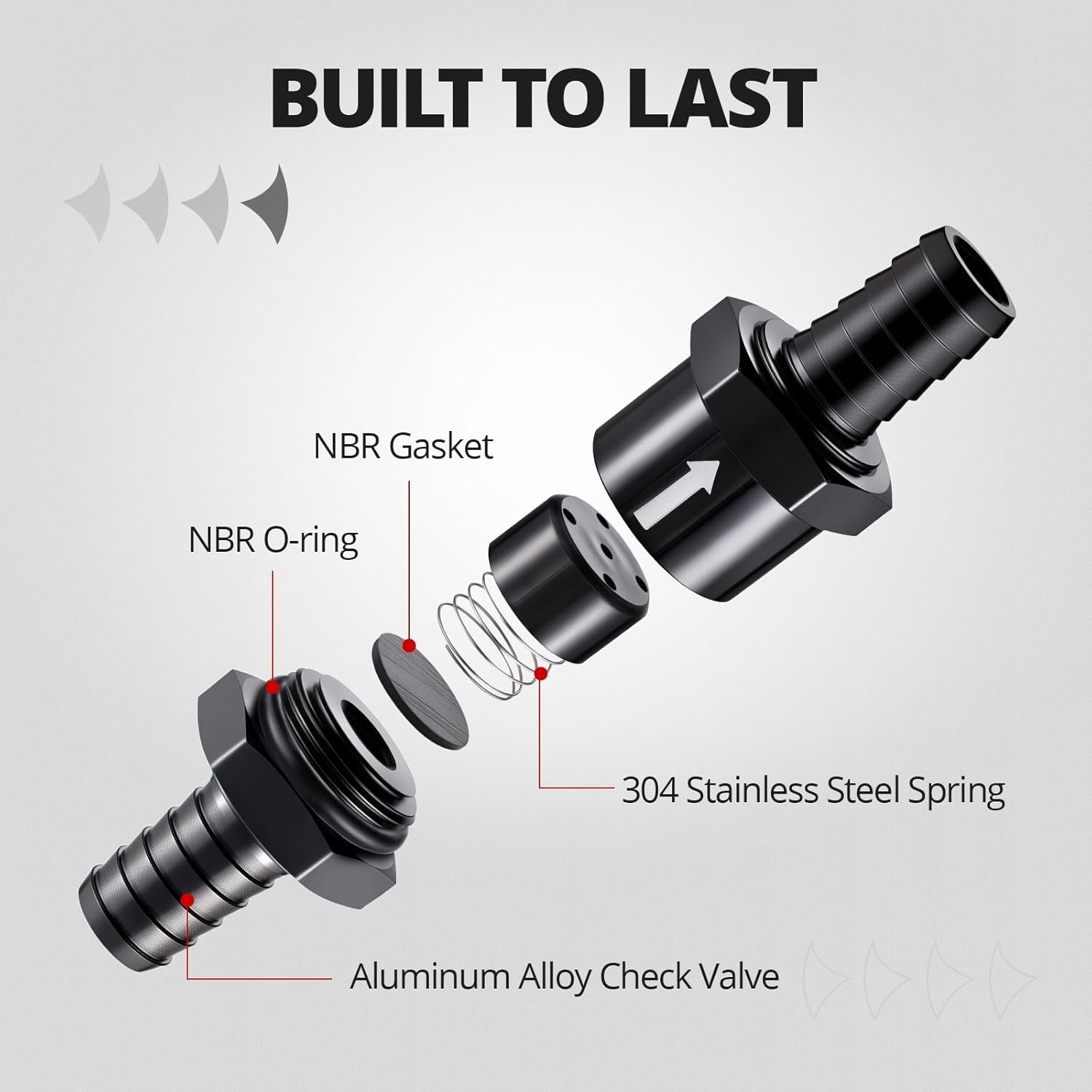 3/8" Fuel Check Valve One Way Inline Non Return Diesel Gasoline Black (10mm OD,2PCS) V1258-DP02-B-3877