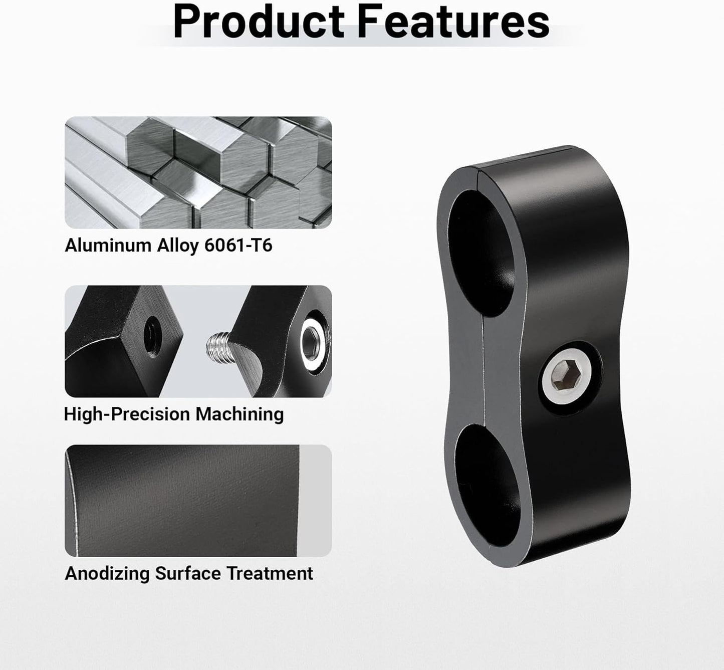 6AN Hose Separator Clamp, AN6 Fuel Line Mounting Clamp Aluminum Black 4PCS V1258-DP02-B-3878