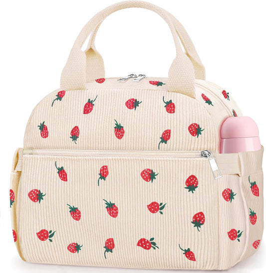 Lunch Box for Women, Cute Strawberry Corduroy Insulated Lunch Bag Women Reusable Work Leakproof Simple Adults V1258-DP02-B-388